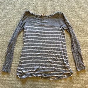 Bordeaux (from Anthropologie) long sleeve grey and white stripe t-shirt